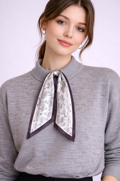 MOONBULL Pulover de damă cu guler tip eșarfă și detalii tricotaj