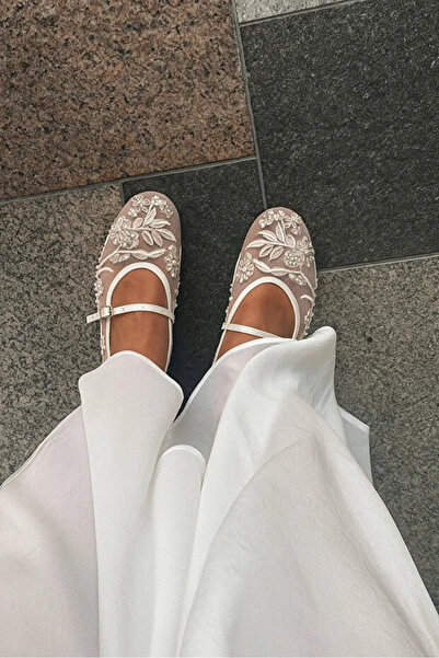 stoneclass File Nakış Ve Boncuk Detaylı Yuvarlak Burun Ortopedik İthal Lüks K...