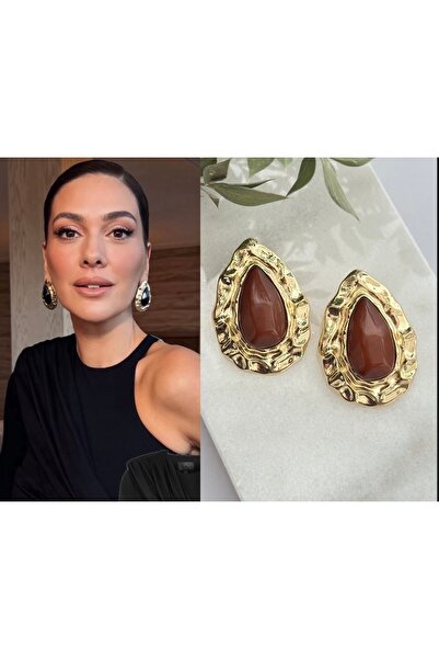mibrillo Brand Equivalent Gold Coffee Earrings (Belgüzar Korel Earrings)