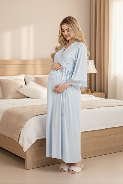 Lohusa Homewear Noul sezon, albastru, cu mâneci scurte, dantelă de vară, desi...