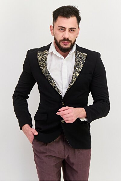 ASOS Design Men Skinny Fit Animal Print Formal Blazer, Black