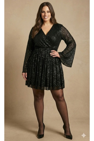 Bedrinxxl Büyük Beden Payetli Kruvaze Elbise