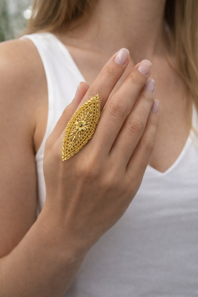 DİLEK KUYUMCULUK Hint işi uzun altın yüzük