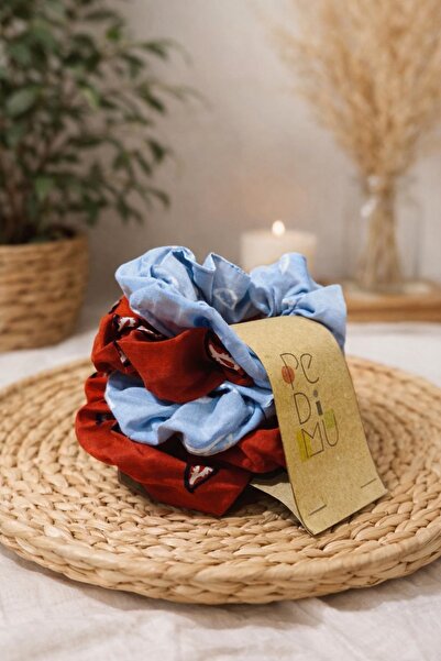 Pedimu مجموعة من 4 مشابك شعر مطاطية، 2 زرقاء سادة و2 حمراء بنمط شال