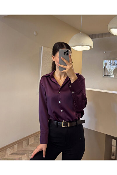 her place Mürdüm Pamuk Saten Gömlek