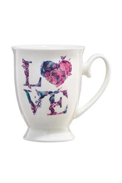 Ambition Love Letters mug with base, floral letters pattern, porcelain, 300 m...