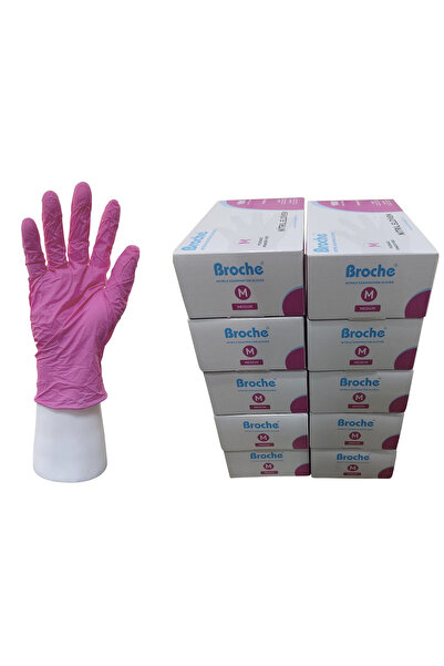 Broche PUDRASIZ NİTRİL ELDİVEN M BEDEN PEMBE 10'LU PAKET