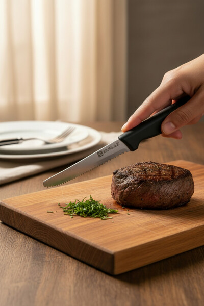 SürLaz Steak Bıçağı Tırtıklı Ağız Bıçak Biftek Bıçağı Siyah Domates Bıçağı
