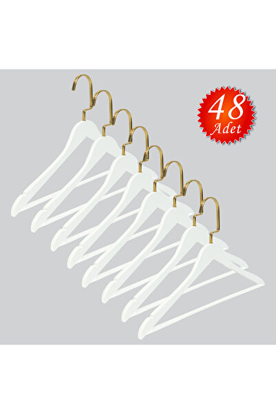 NYN Ahşap M001-BARLI (GOLD KANCA LAMA) Gömlek, Pantolon Elbise Askısı 48 Adet