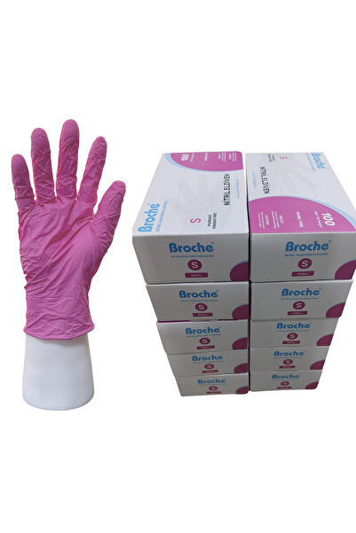 Broche PUDRASIZ NİTRİL ELDİVEN S BEDEN PEMBE 10'LU PAKET