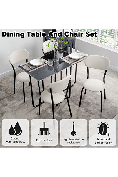 EqiEch Modern Black Dining Table with Metal Black Legs – 120×60×78cm,Elegant ...