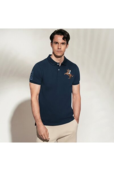 Giordano قميص بولو رجالي ضيق بقصة نابليون مطرز من الليكرا