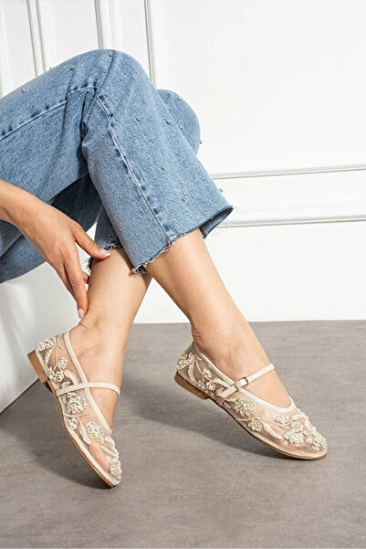 stoneclass Внесени луксозни дамски балетни пантофки с бродерия и детайли от м...