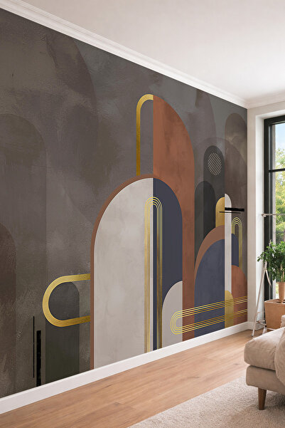 dreamwall Art Deco Esintili Geometrik Kemerli ve Altın Çizgi Detaylı Tekstil ...