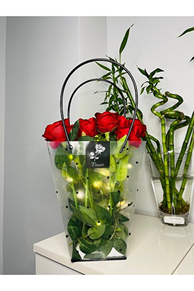 Çiçek Ledli Gül Çantası 46 CM Çantalı Gül Buketi Sevgililer Günü Hediyesi Işı...