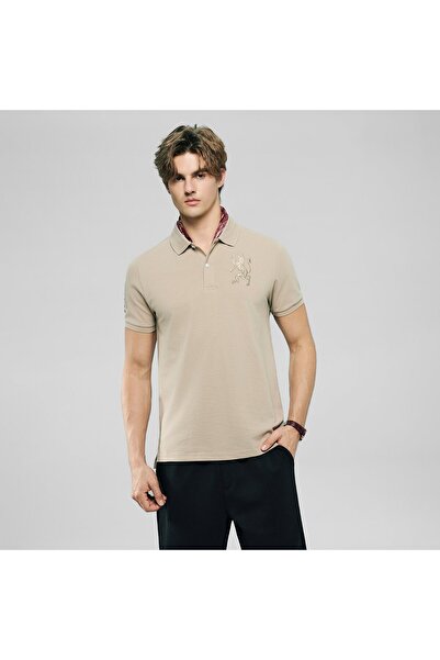 Giordano قميص بولو رجالي بقصة ضيقة وتطريز أسد ثلاثي الأبعاد من الليكرا بيكيه