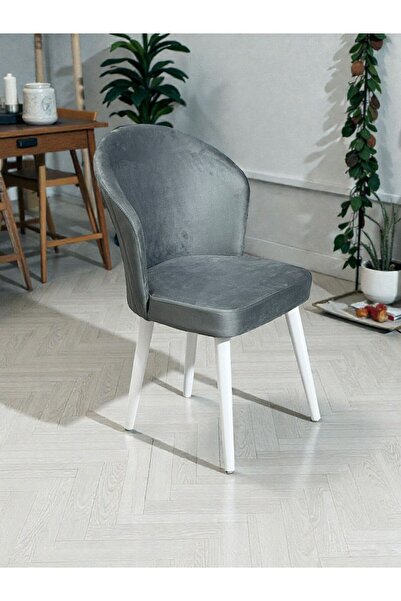 Buketim Mobilya 4 Adet Baby Face Kumaş Beyaz Ahşap Ayaklı Modern Yemek Odası ...