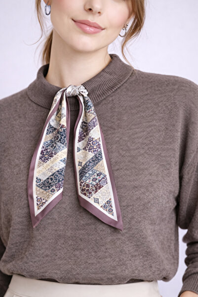 MOONBULL Pulover de damă cu guler tip eșarfă și detalii tricotaj