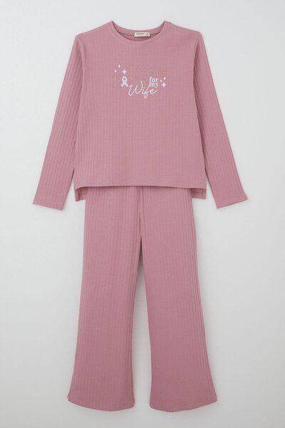 Breeze Girl's Pantsuit with Text Embroidery and Bow Detail, Ages 4-8, Dried R...