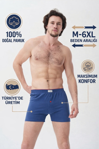 Mercan سروال بوكسر أزرق اللون مصنوع من القطن بنسبة 100%