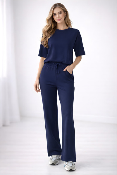 BayBayan Women's Short Sleeve 2 Thread High Waist Crew Neck Relaxed Fit Sweat...