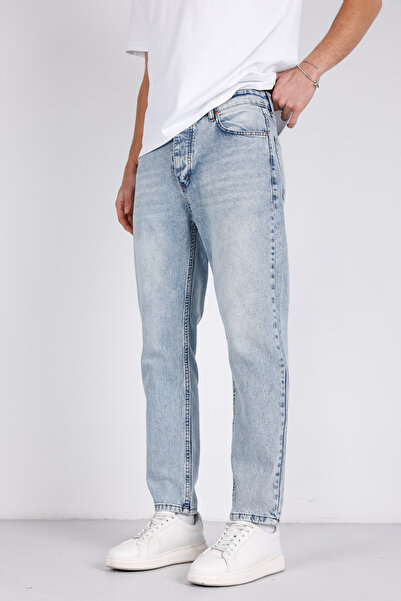 ENERJİN Men's Non-Lycra Boyfriend Jeans Ice Blue Snow Wash