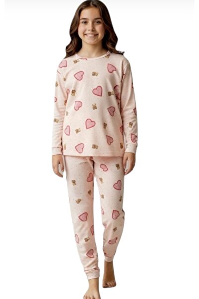 BEGONYA BEBECE KIDS Girls' Pajama Set with Heart and Bear Pattern