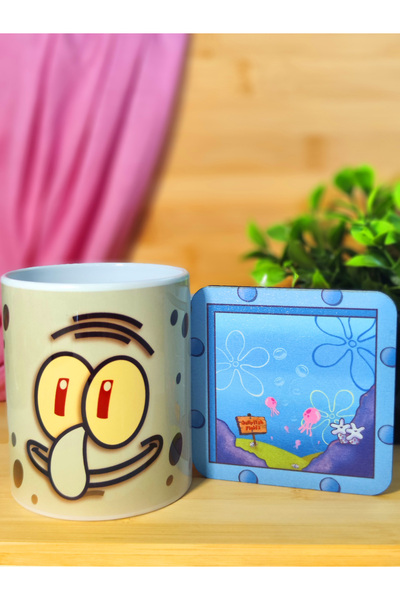 kuttuushop Süngerbob Squidward'lı Kupa Büyük Bardak Kahve Çay Fincanı ve Bard...