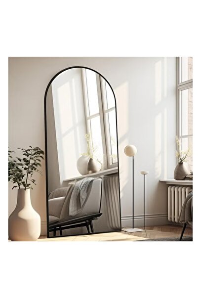 Mtanvxay Floor Mirror 80x180cm Arched Iron Frame Round Corner Standing Hangin...