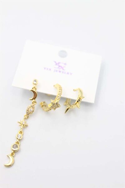 MENESSA أقراط القمر والنجمة المكونة من 3 قطع - ذهبية