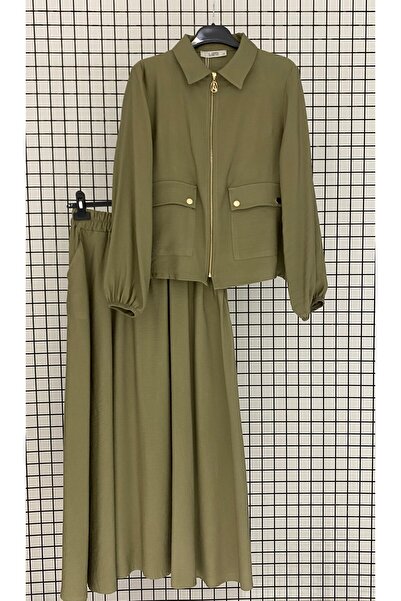 Armine Double Pocket Zippered Natural Fabric Summer Skirt Set