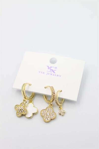 MENESSA أقراط Vc Yonca مكونة من 3 قطع - ذهبي