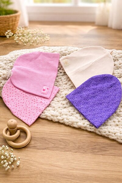 MİNİBORN Organik rengli desenli 4lü bere seti kız çocuk