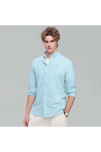 Giordano قميص رجالي بأكمام طويلة بنقشة أسد أكسفورد ضيقة