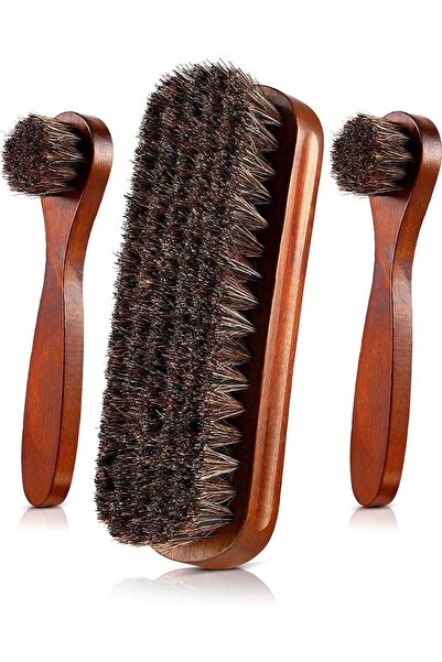 Arabest 3Pcs Brown Horsehair Leather Shoe Brush Set, Horsehair Polishing Brus...