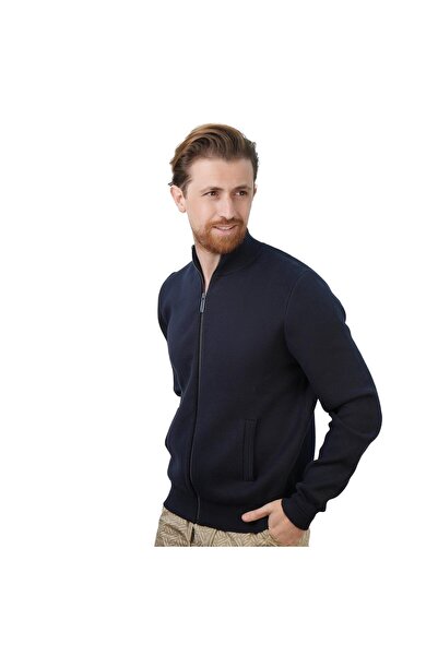 Giordano كارديجان رجالي بخياطة متقنة ورقبة وهمية وأكمام طويلة وسحاب كامل