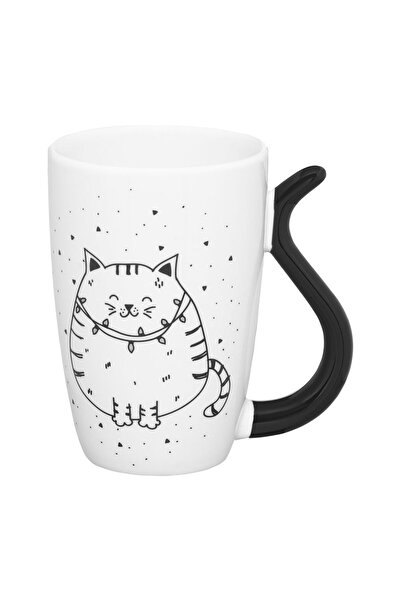 Ambition Mug with Black Cat design, porcelain, 370 ml, White/Black