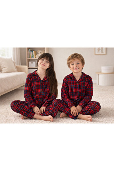 zahider Dečaci i devojčice Karirano Sa deznom Pamuk komplet pidžama sa dugmićima