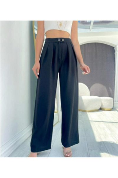 My Blog Black Viscose Linen Trousers - 50467