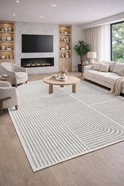 VOPTEKS Gri Halı Salon Halısı Makinede Yıkanabilir Halı Kaymaz Taban Halı