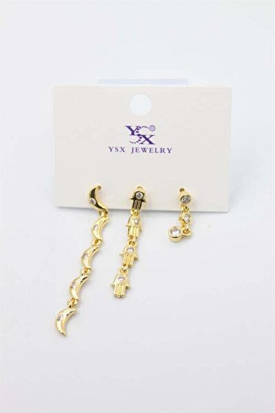 MENESSA أقراط القمر الثلاثية - ذهبي