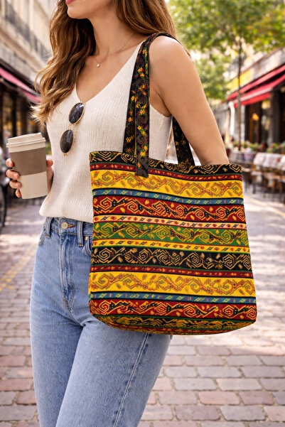 seymenbıçakçılık حقيبة كتف من القماش بنقوش عرقية |   مناسبة للاستخدام اليومي ...