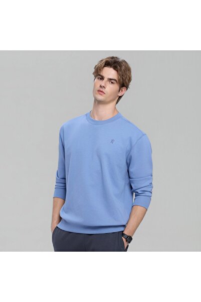 Giordano Men's Relaxed Crew Neck Embroidery Sweatshirt