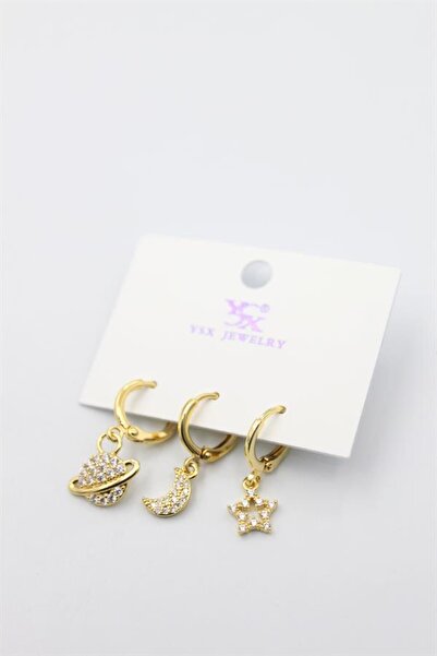 MENESSA أقراط على شكل كوكب ثلاثي - ذهبي