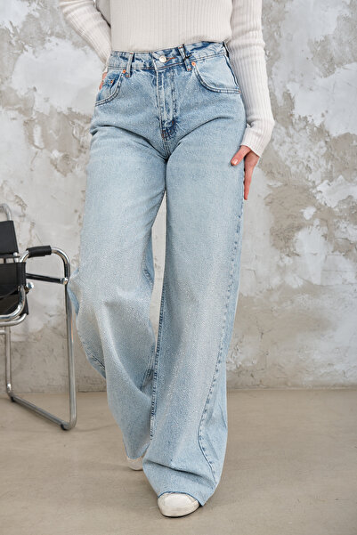 LOCCO Pantaloni de damă din denim cu detalii decupate și cu aspect de piatră,...