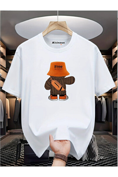 ALCİNOUS Unisex Cotton Printed Oversized Crew Neck T-Shirt