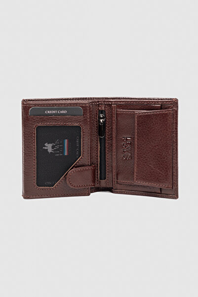 LEWİS POLO Elliptical Genuine Leather Wallet with Plenty of Card Holders, Con...