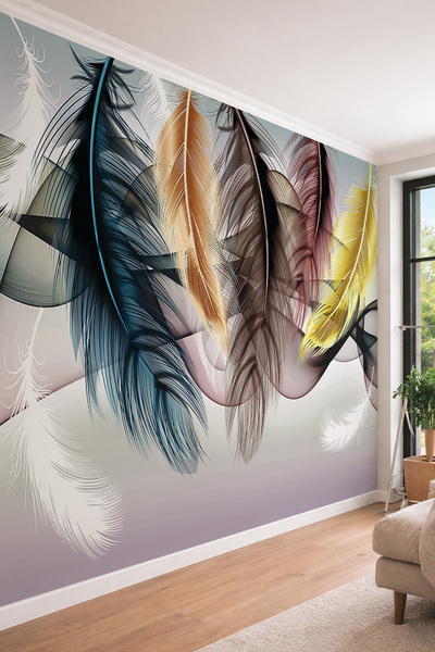dreamwall Renkli Kuş Tüyü Desenli Soyut Modern Antre ve Salon İçin Tek Parça ...