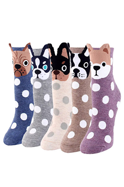 EFAYN.RO Women's socks, set of 5 pairs, funny pattern with polka dots and ani...