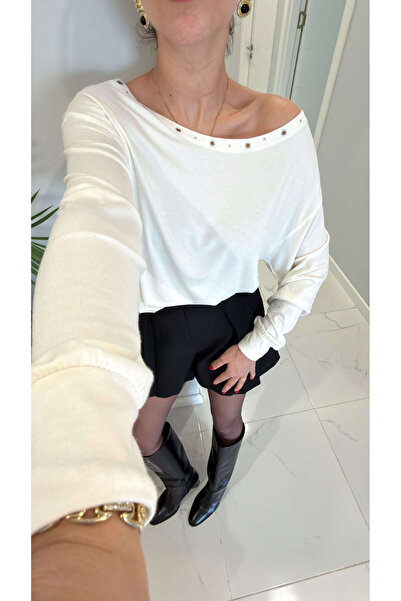 BİRCANÇİL İlda Ecru Blouse with Bird Eye Detail on the Collar